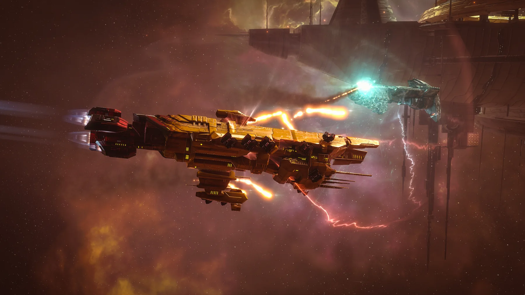 EVE Online starship near a combat engagement
